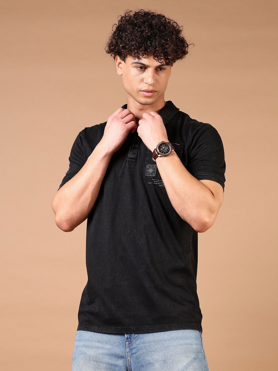 

V-Mart Men Typography Printed Polo Collar Cotton T-shirt, Grey