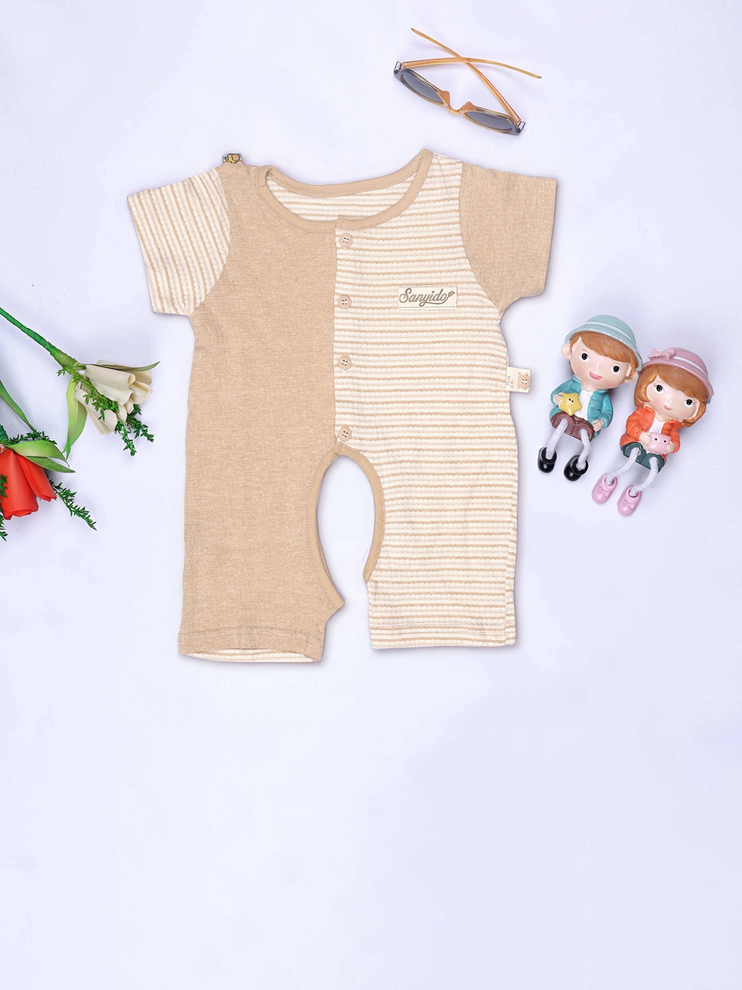 

YK Boys Striped Pure Cotton Romper, Brown