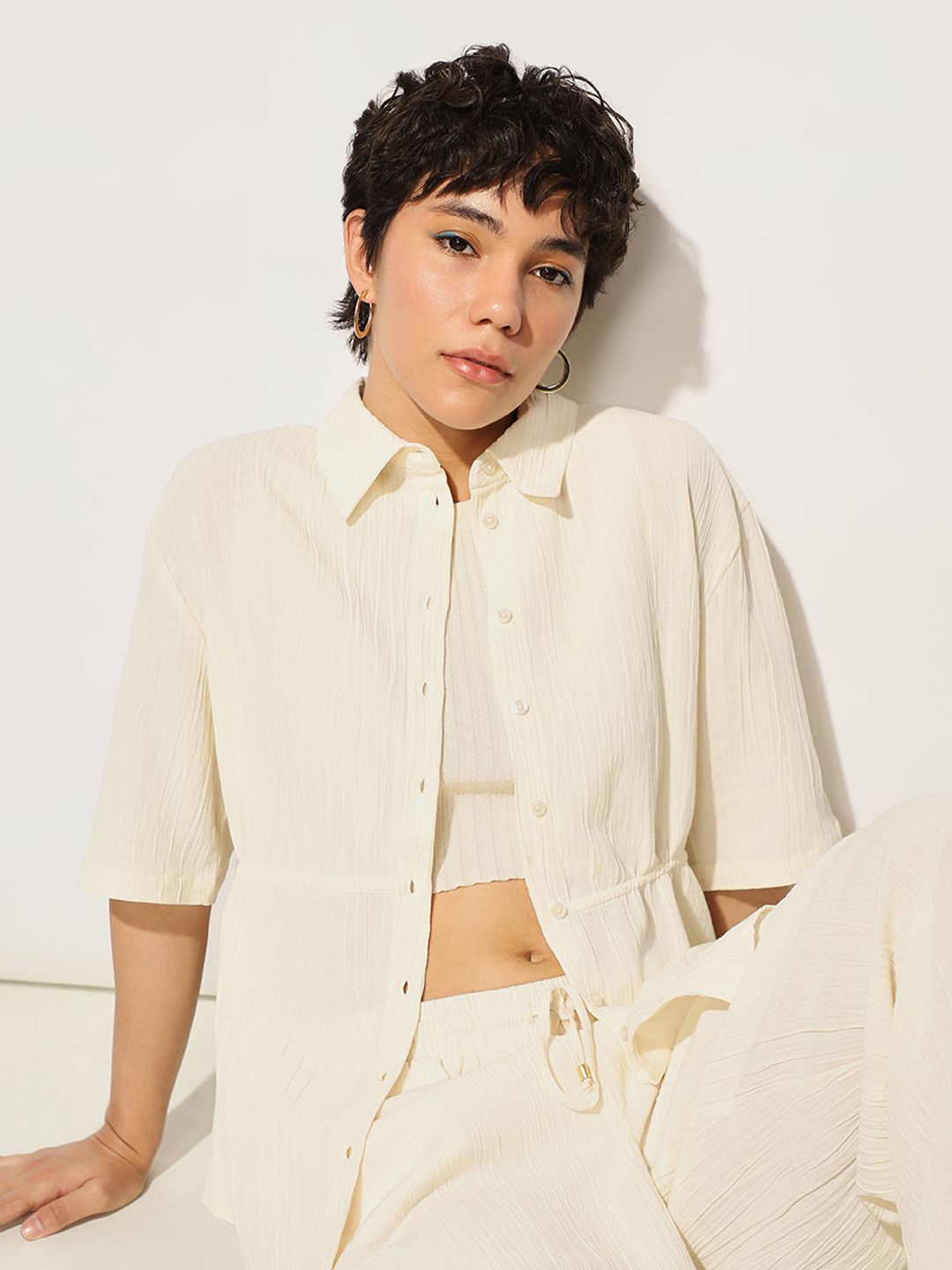 

ONLY Women onld ZURI Solid Cotton Casual Shirt, Cream