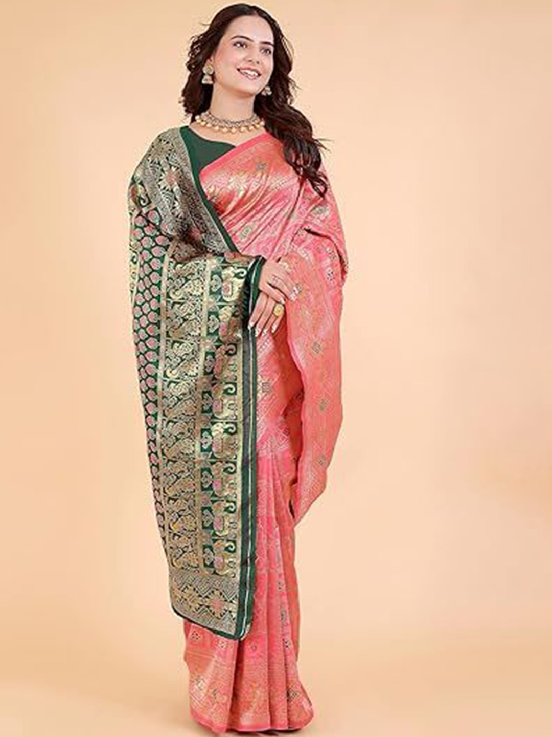 

Suratwala Woven Design Kota Saree With Blouse, Peach