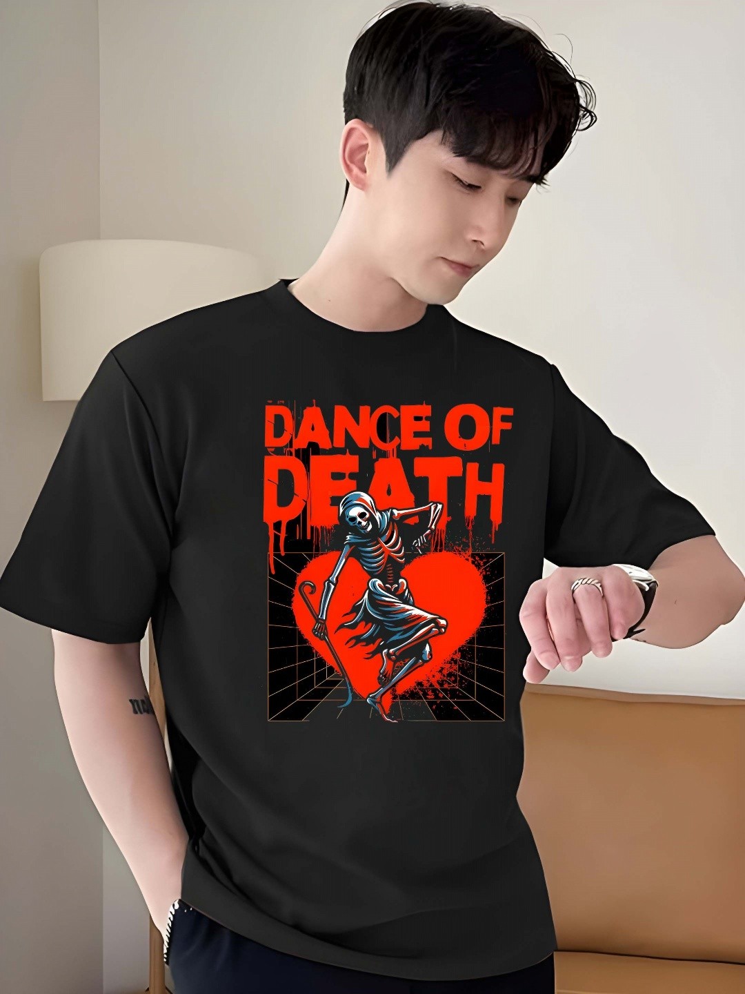 

SZN Men Typography Printed Round Neck Cotton Oversized T-shirt, Black