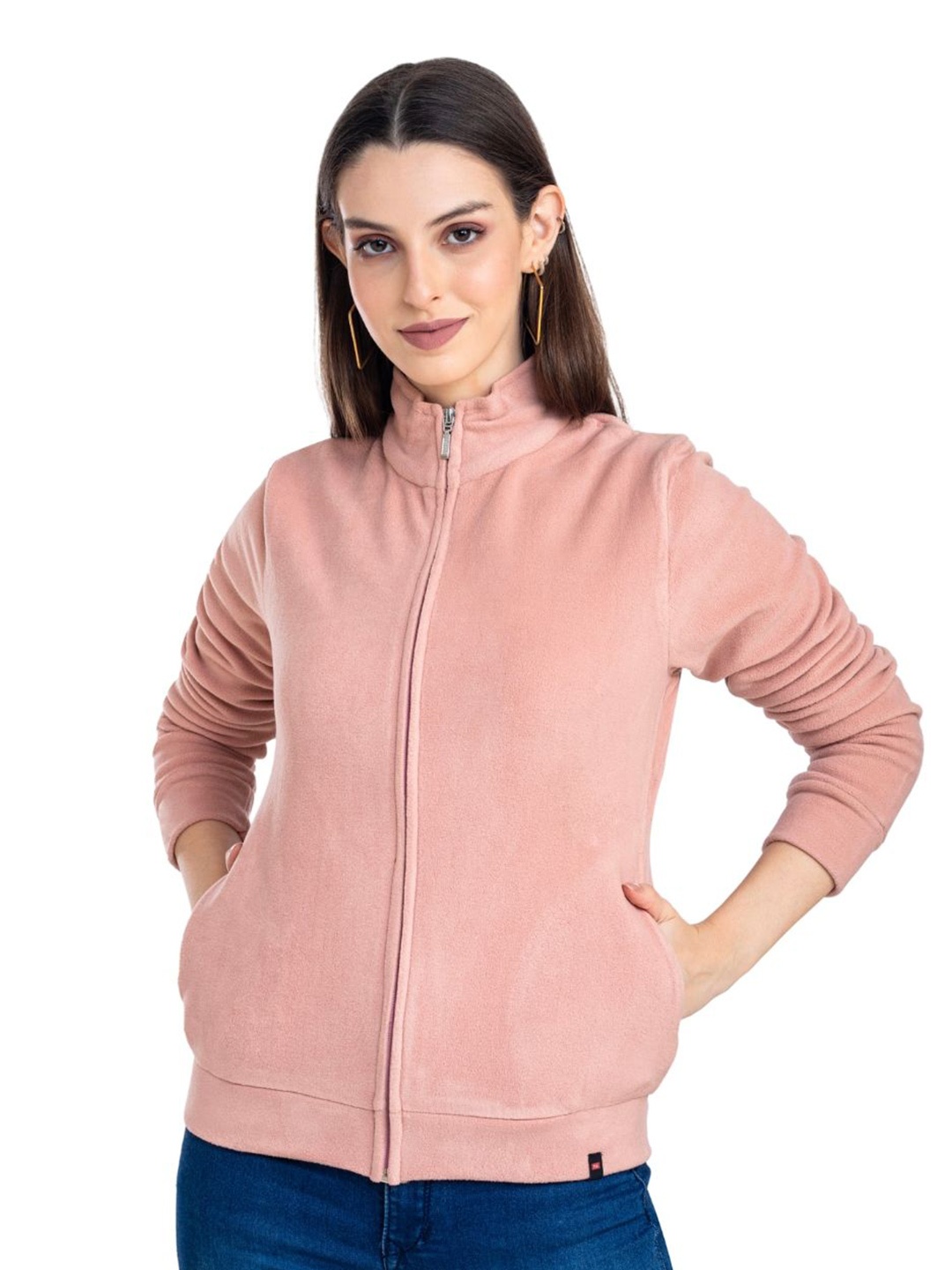 

Moda Elementi Women Mock Collar Sweatshirt, Pink