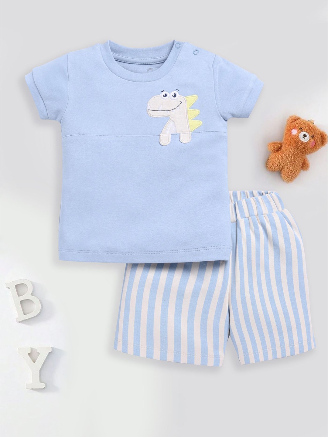 

BABY GO Boys Embroidered Round Neck T-shirt With Shorts, Blue