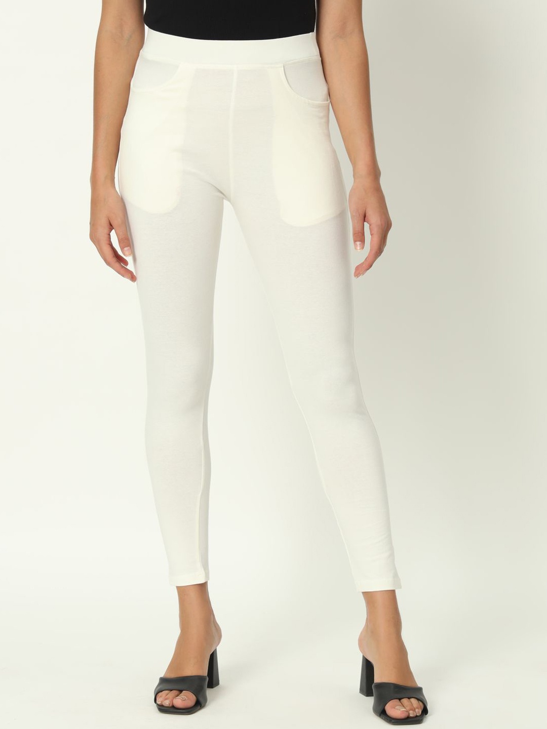 

thread plus Cotton Ankle Length Leggings, Off white