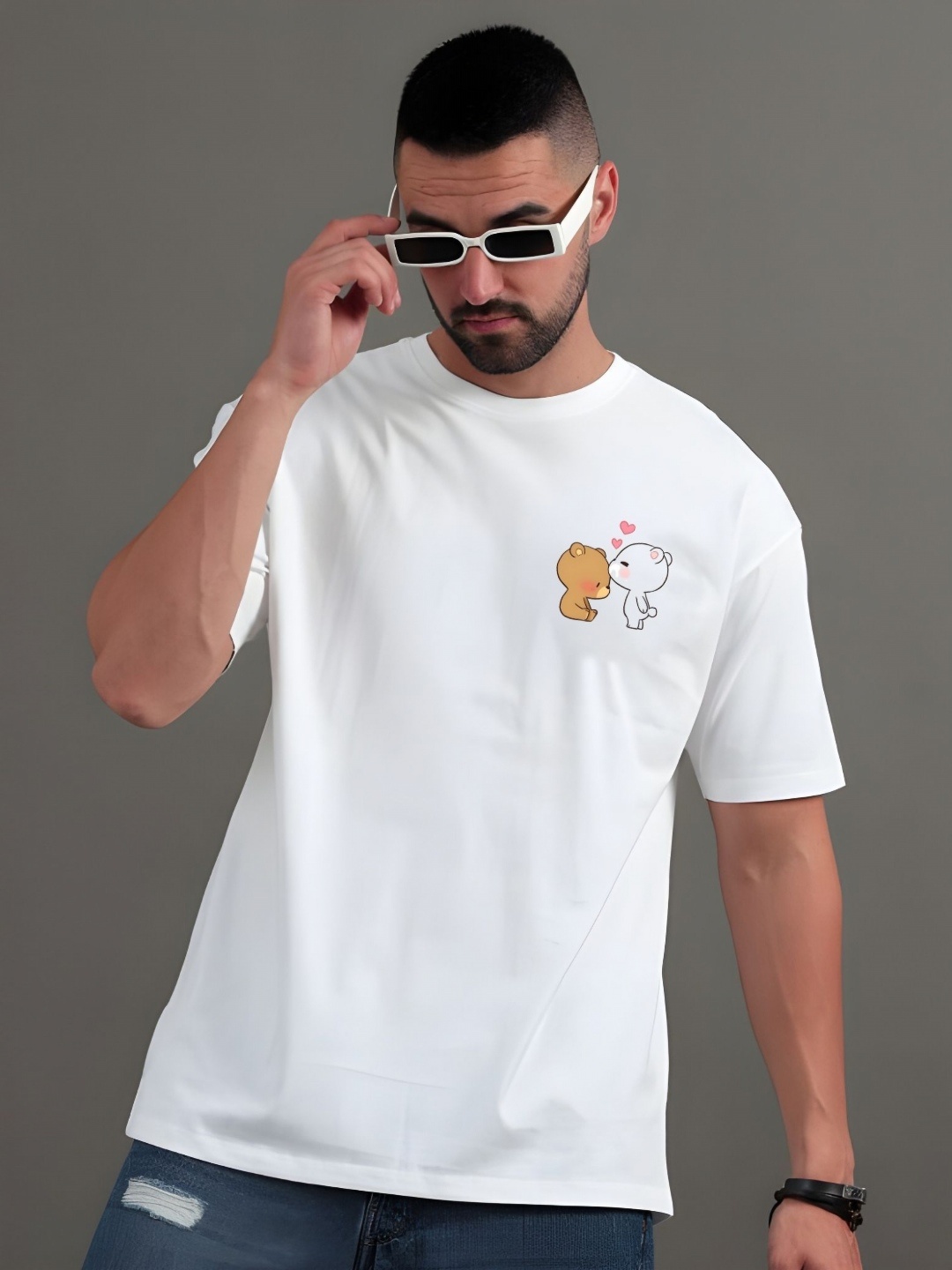 

Moda Rapido Men Graphic Printed Round Neck Cotton Oversized T-shirt, White
