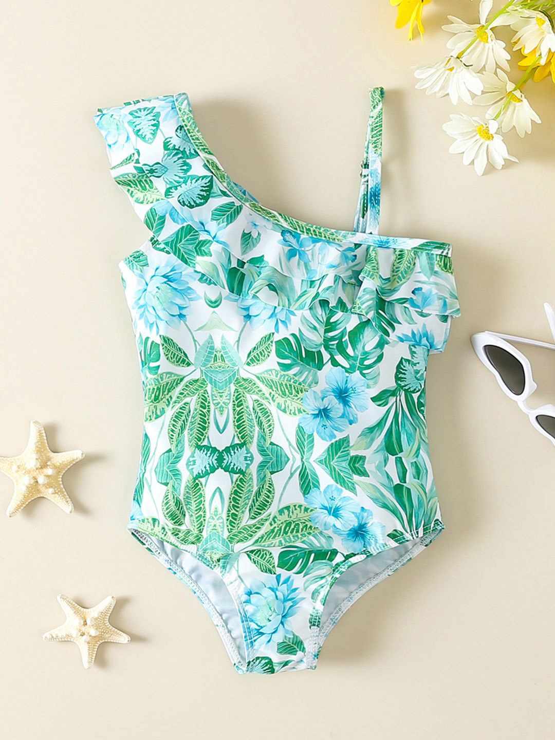 

YK Girls Printed Swimwear Bodysuit, Green