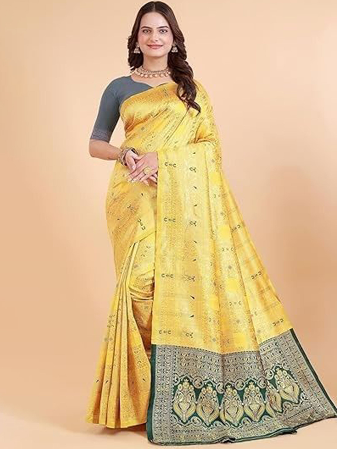 

Suratwala Woven Design Saree With Blouse, Yellow