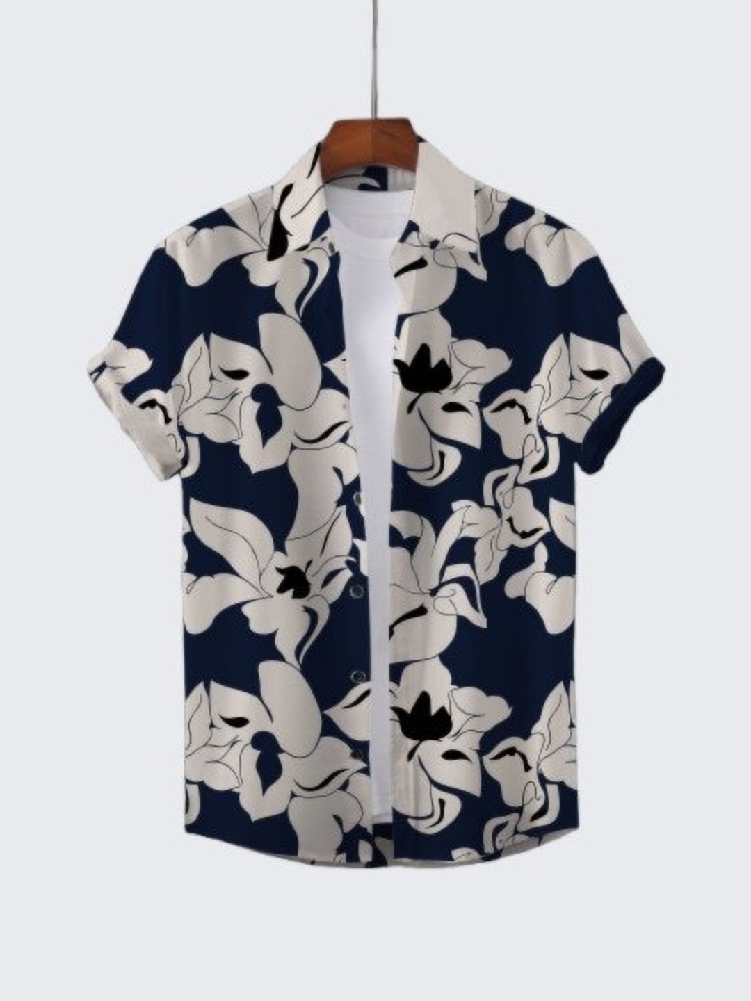

iCome Men Slim Fit Spread Collar Floral Printed Casual Shirt, Navy blue