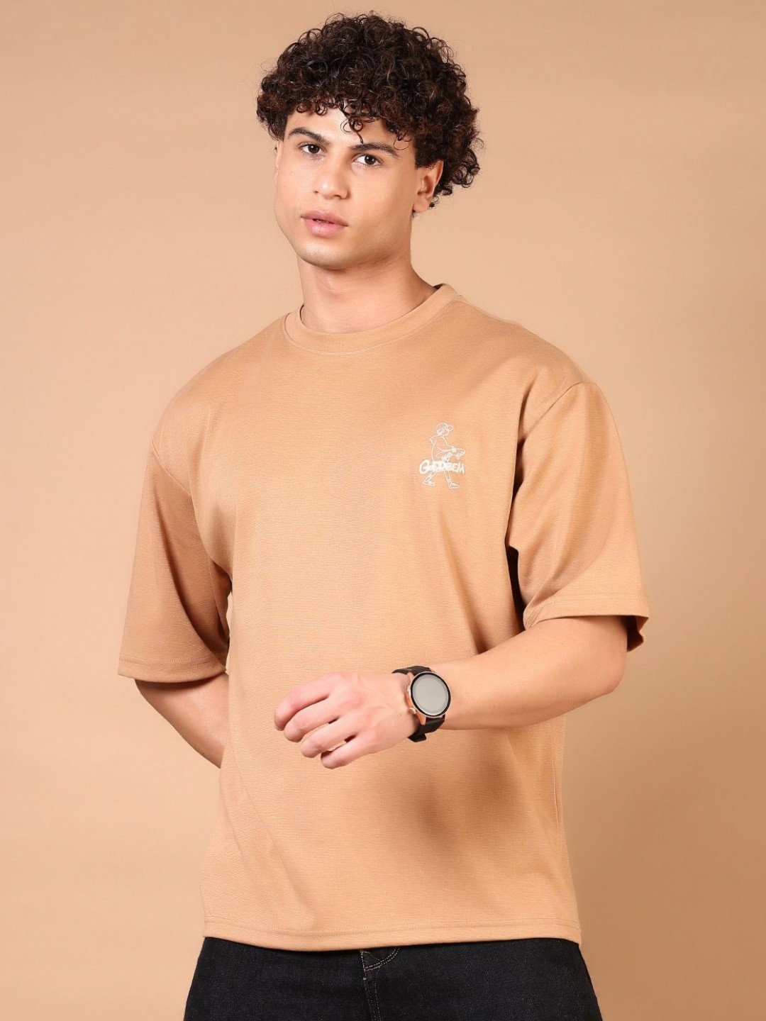 

V-Mart Men Solid Round Neck Cotton T-shirt, Brown