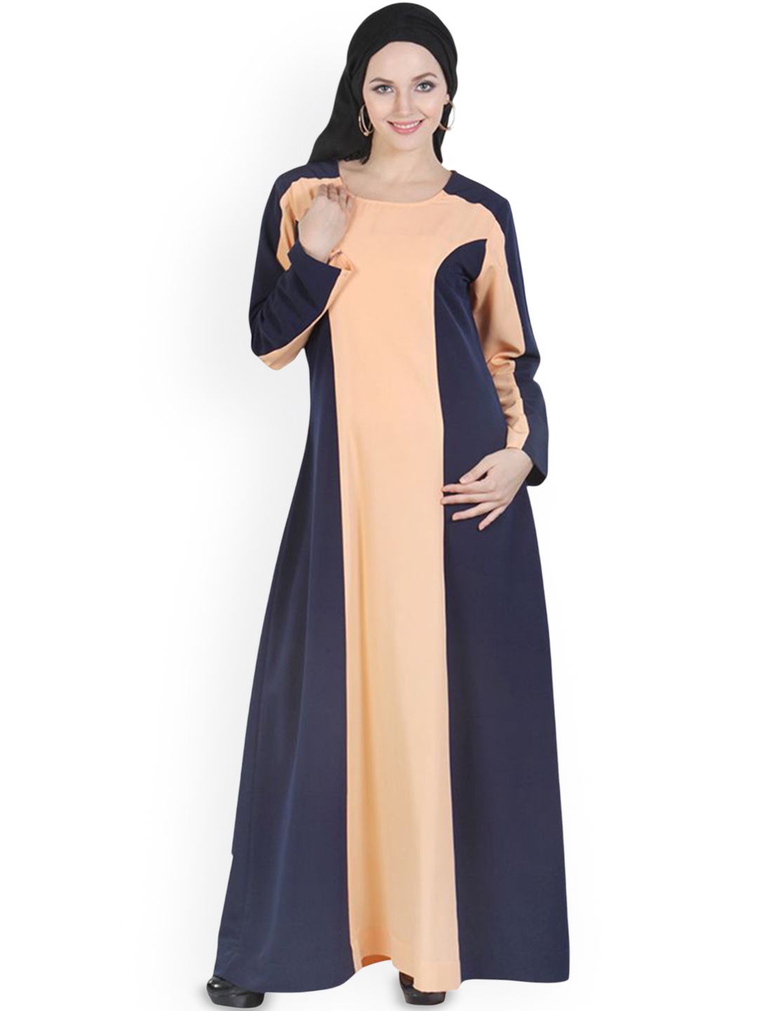 

MOMIN LIBAS Color-Block Long Abaya Burqa, Peach