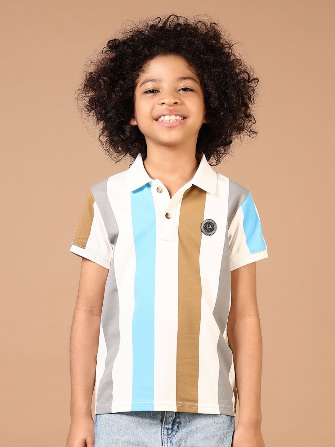 

V-Mart Boys Striped Polo Collar Cotton T-shirt, White