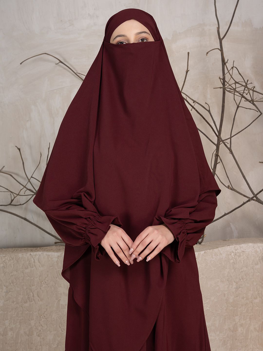 

SANASH Collections Abaya With Khimer, Maroon