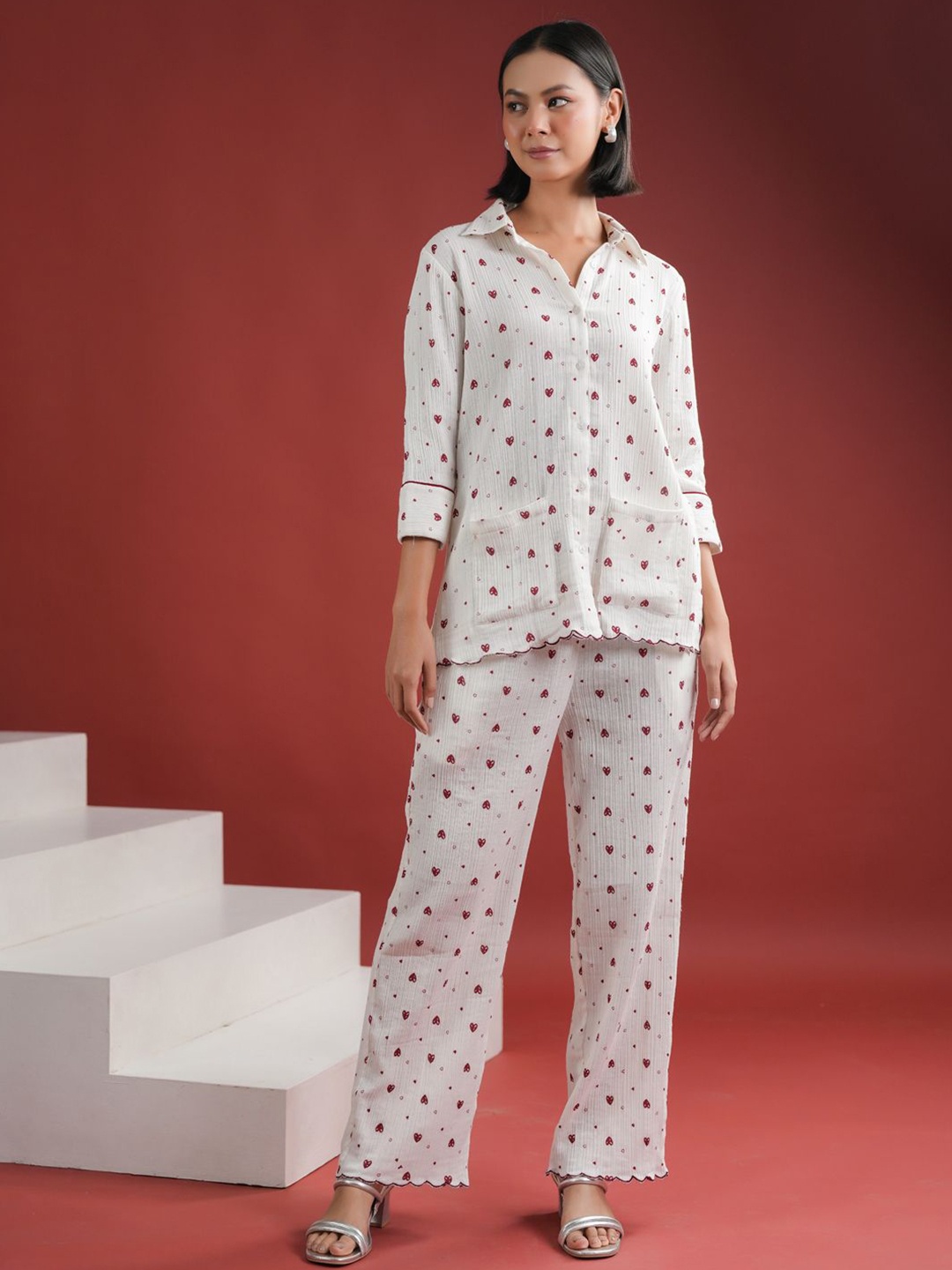 

SE-NSP-844-SANSKRUTIHOMES Printed Shirt With Trouser, White