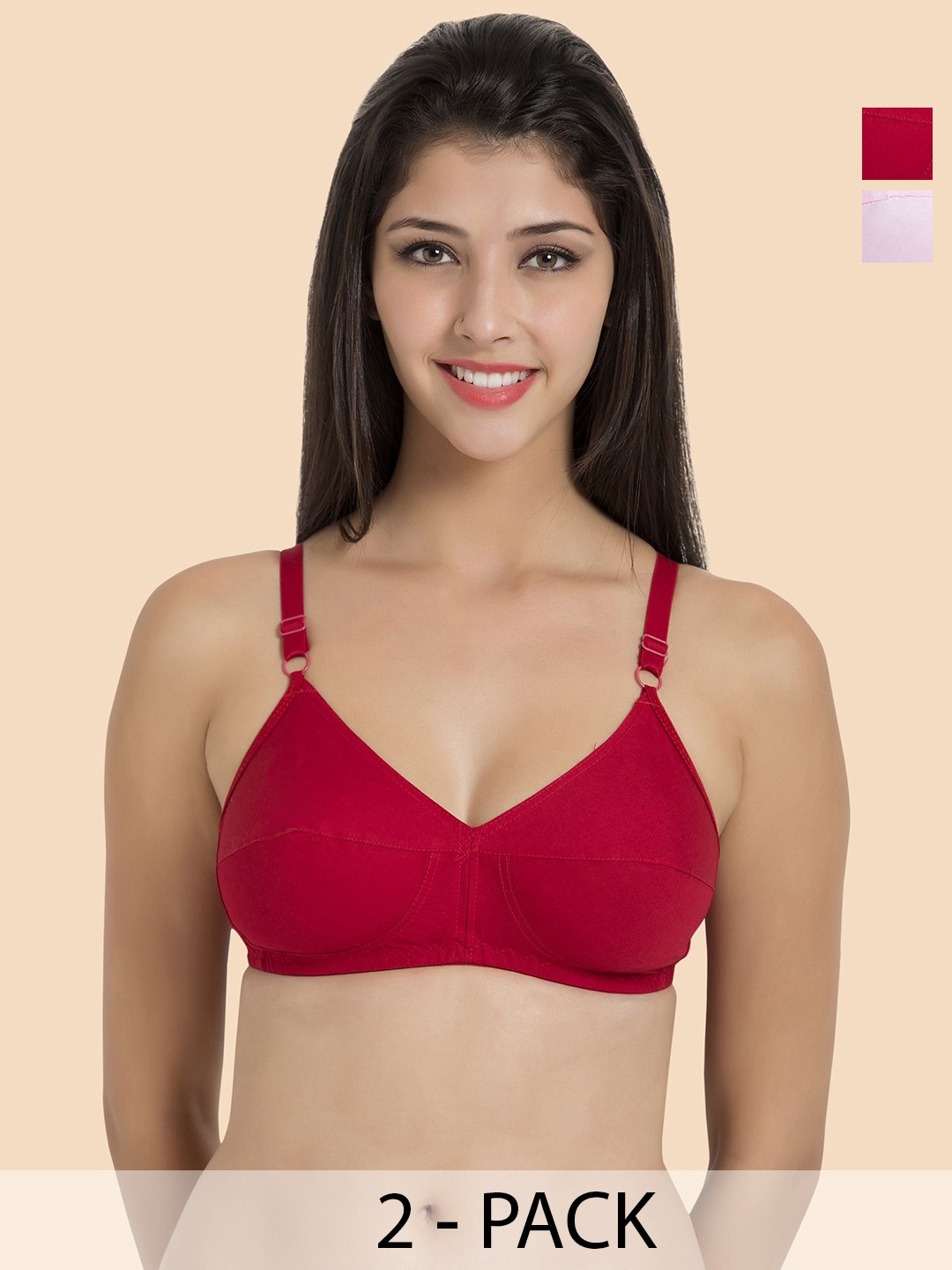 

Souminie Women Pack of 2 Pure Cotton Non Padded Full Coverage Minimizer Bra, Pink