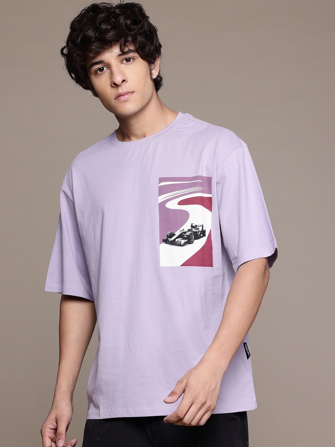 

The Roadster Lifestyle Co. Printed Relaxed Pure Cotton T-shirt, Lavender