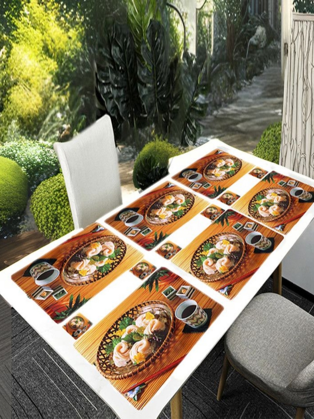 

REVEXO Brown & Green 12 Pieces Printed Rectangular Shaped Coasters & Table Placemats