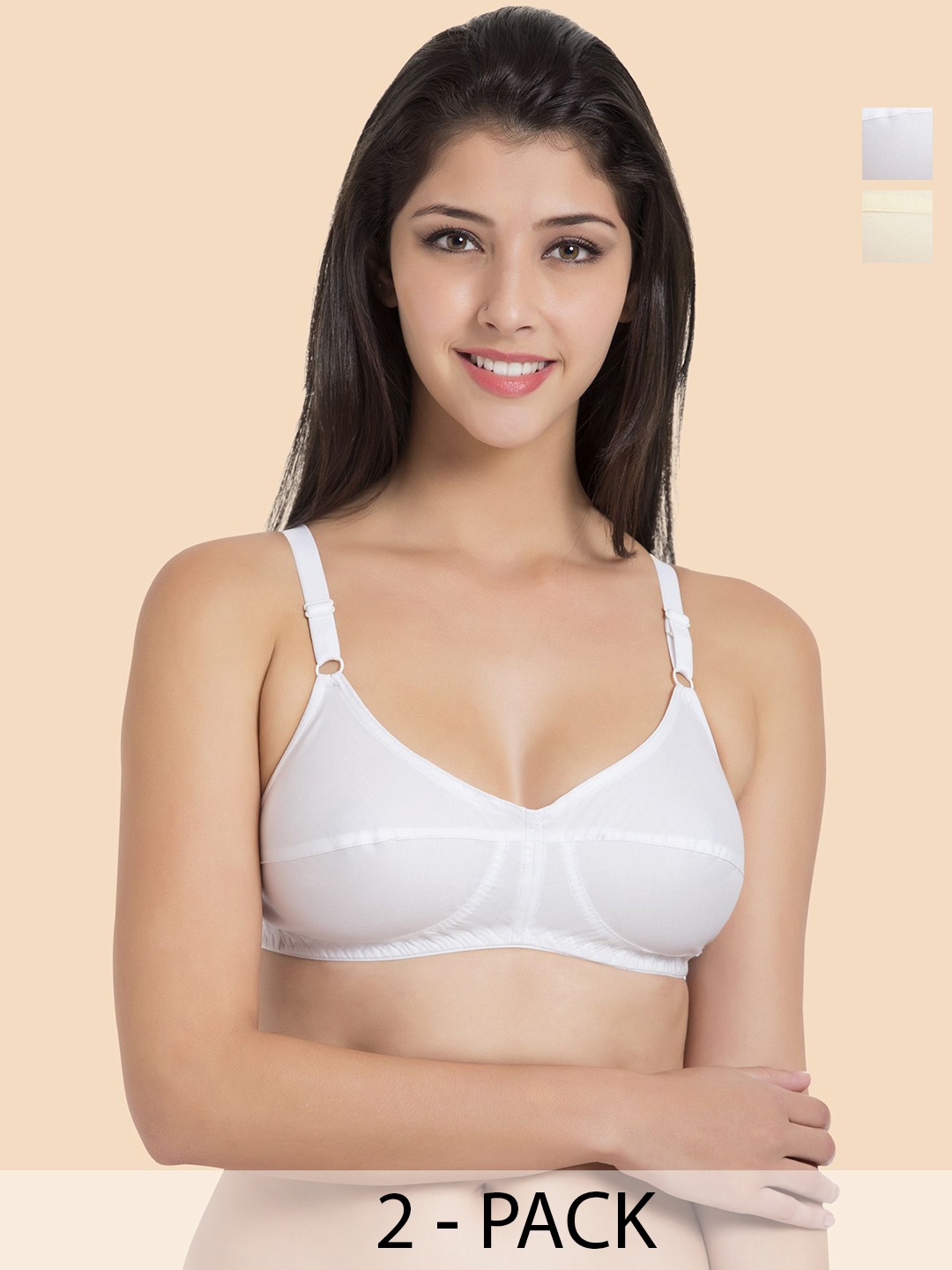 

Souminie Pack of 2 Pure Cotton Non Padded Full Coverage Minimizer Bra, Beige
