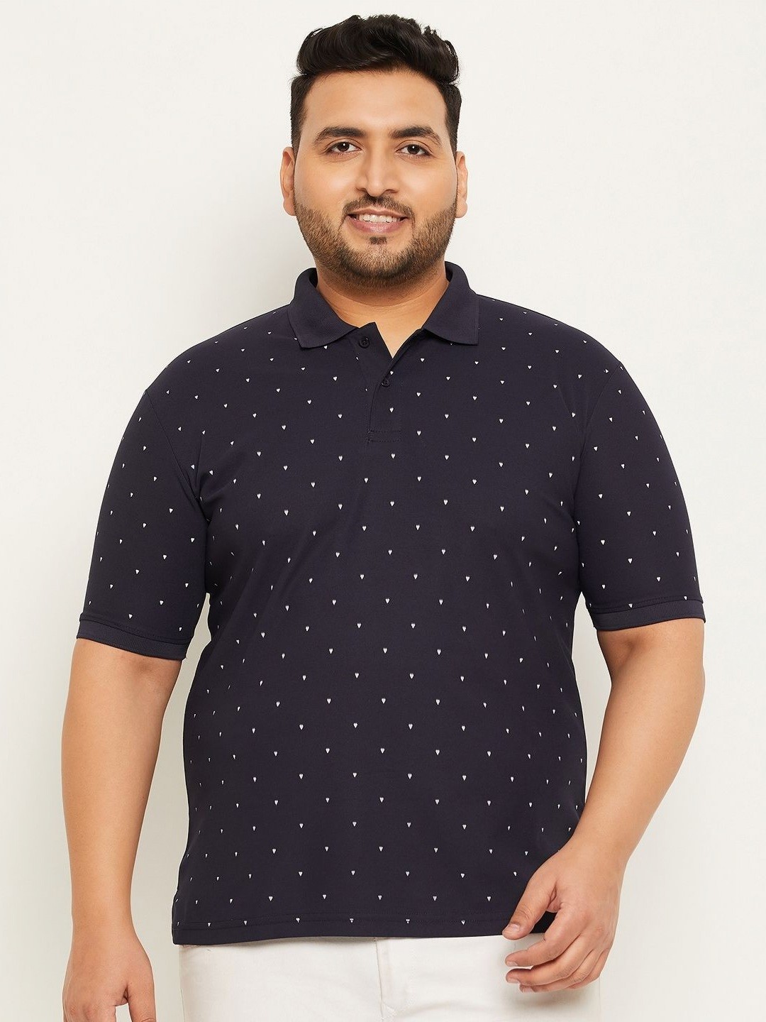 

RENUOVO Men Printed Polo Collar T-shirt, Navy blue