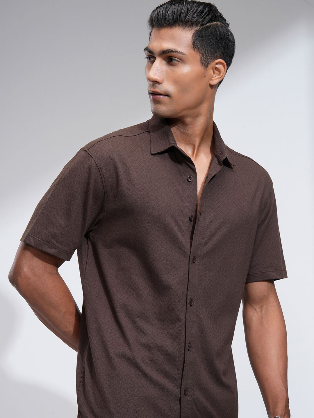 

Locomotive Premium Men Knit Textured Shirt, Brown