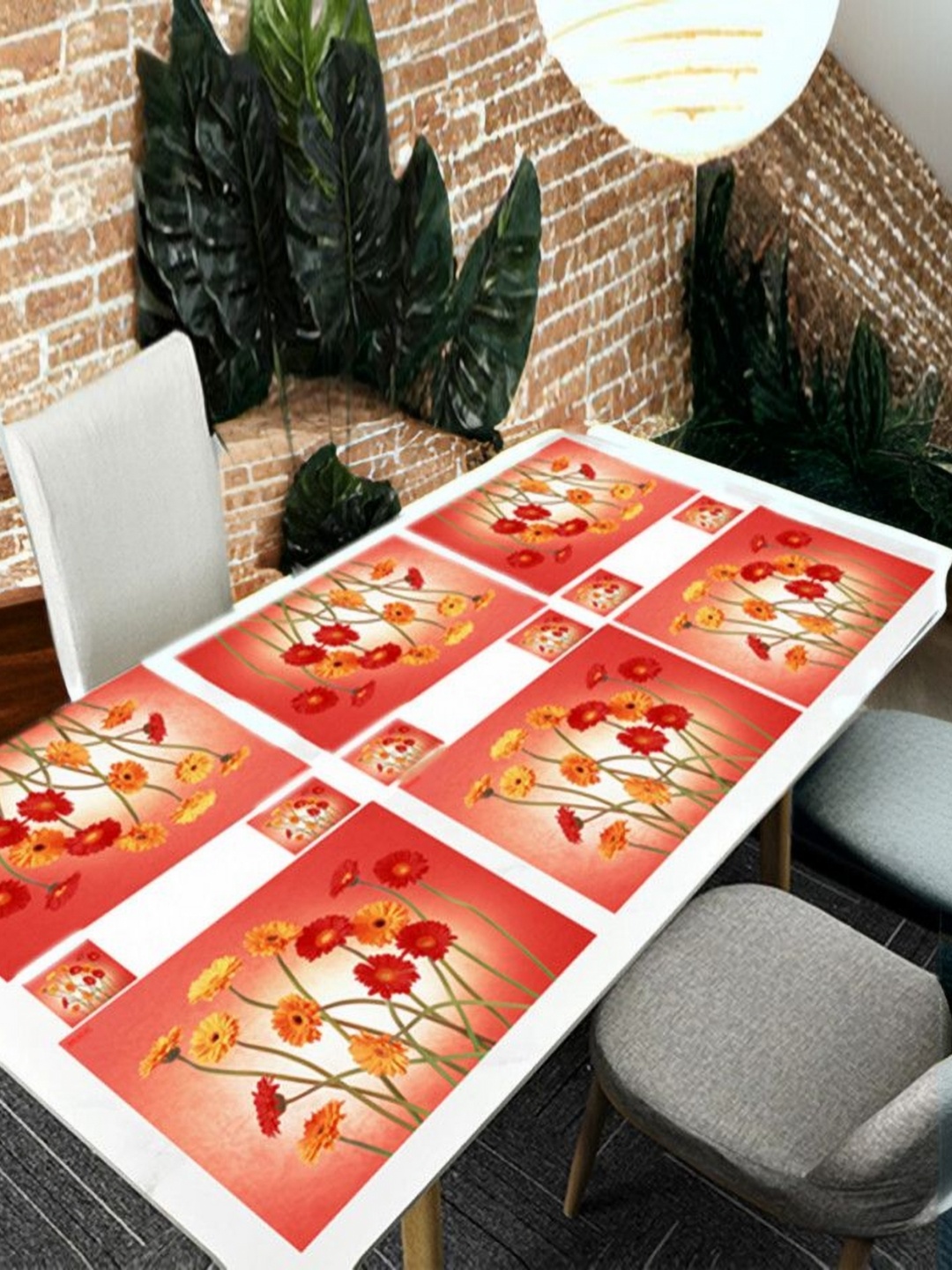 

REVEXO Red & Yellow 12 Pieces Printed Table Placemats & Coasters