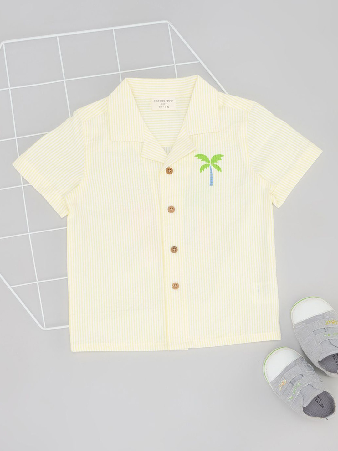 

Pantaloons Baby Boys Spread Collar Vertical Striped Cotton Casual Shirt, Beige