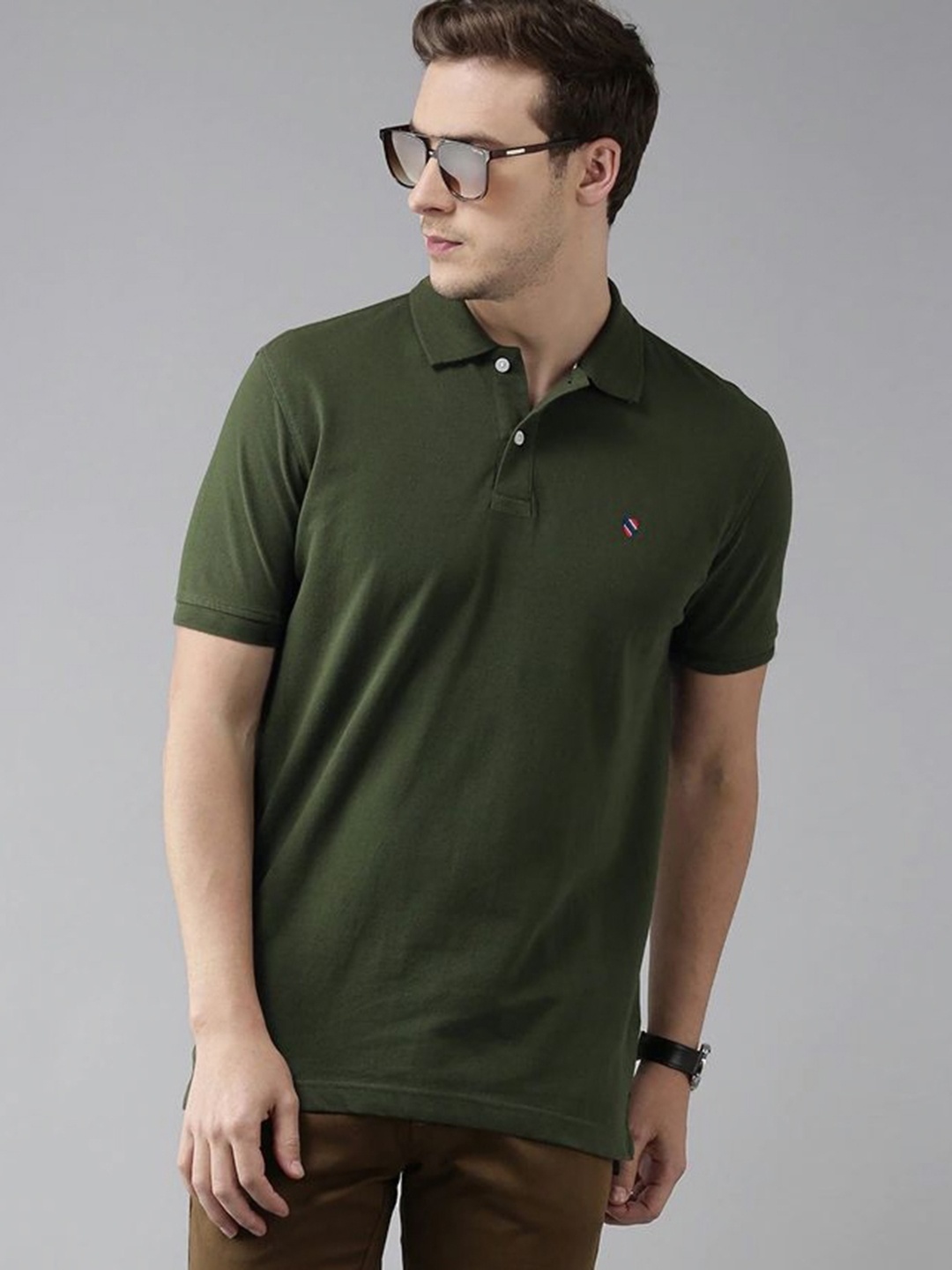 

MERRIMENT Men Polo Collar T-shirt, Olive