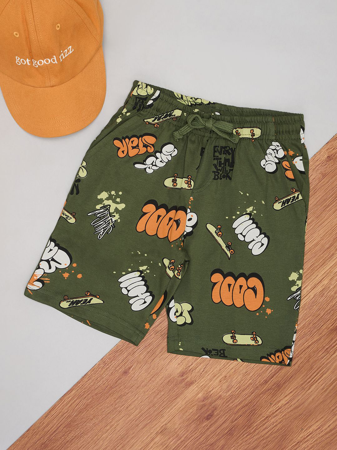 

Pantaloons Junior Boys Printed Regular Shorts, Olive