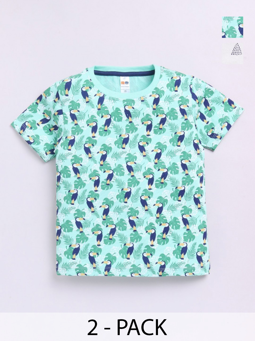 

LITTLE NINJA Boys Pack Of 2 Conversational Printed Round Neck Cotton T-shirts, Green
