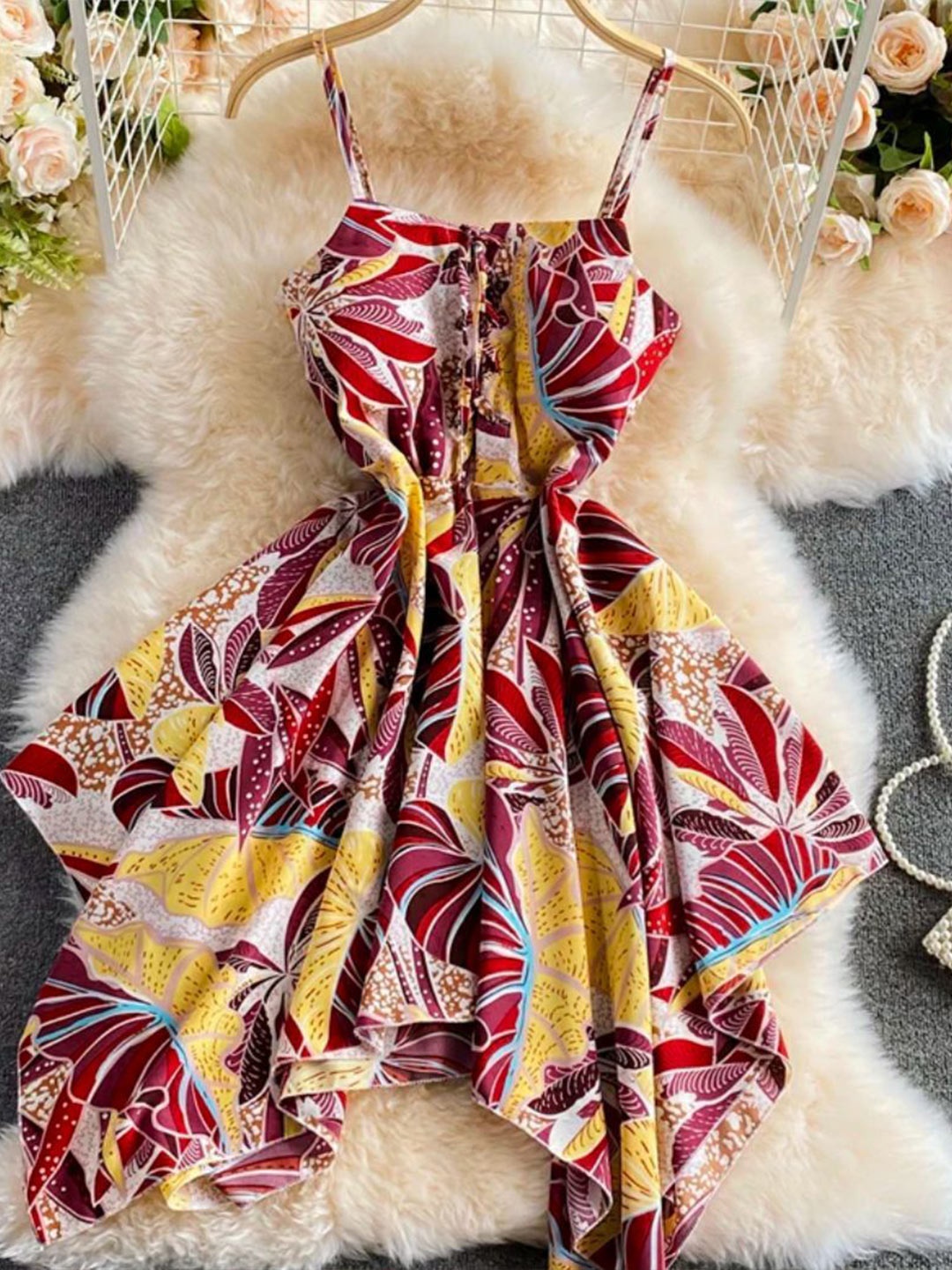 

MADE FOR HER LABEL Hawal Floral Beachwear Red Dress For Women