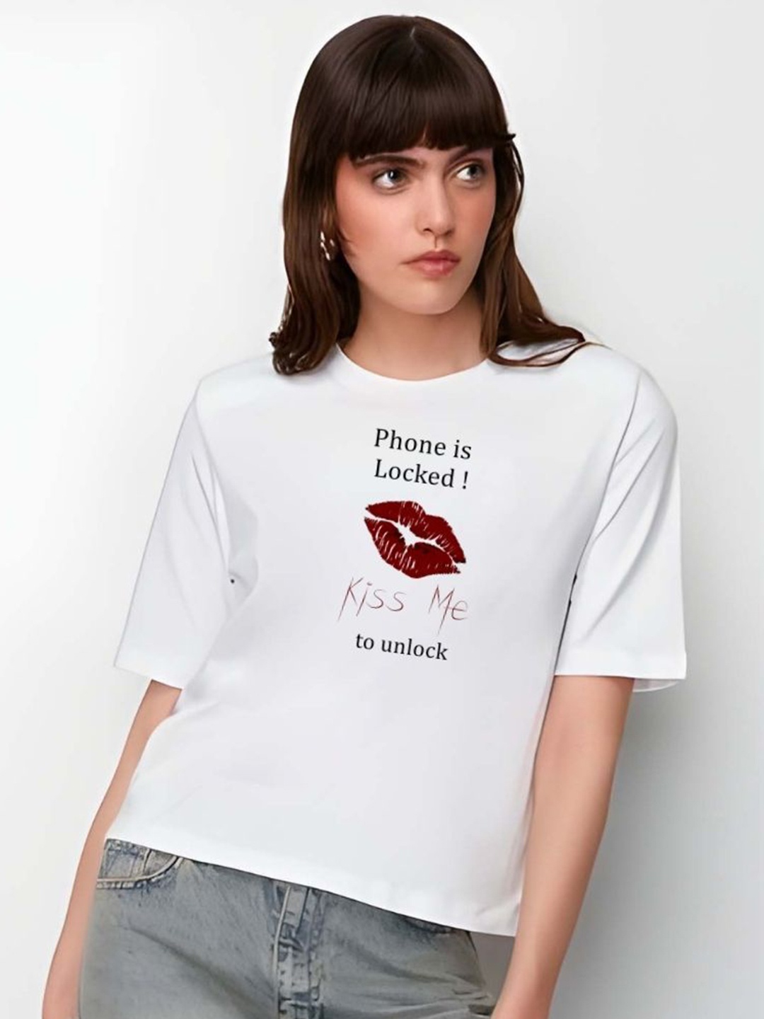 

Moda Rapido Women Graphic Printed Round Neck Cotton Oversized T-shirt, White