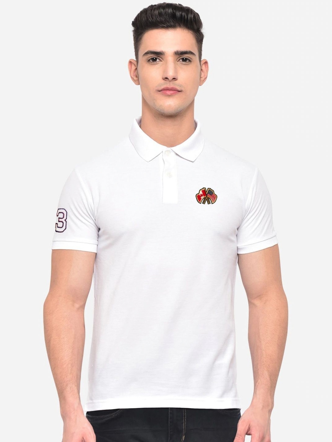 

MERRIMENT Men Solid Polo Collar Cotton T-shirt, White