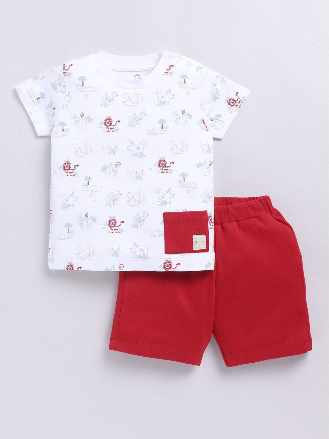 

BABY GO Boys Printed Round Neck T-shirt With Shorts, White