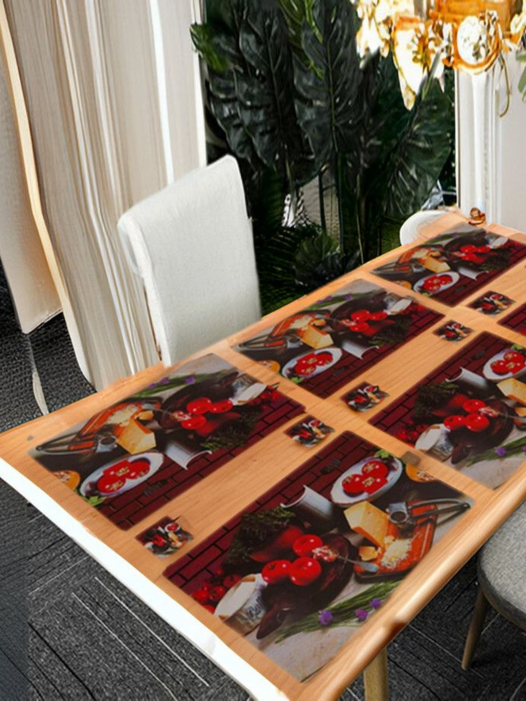 

REVEXO Red & White 12 Pcs Printed Rectangular Shaped Coasters & Table Placemats