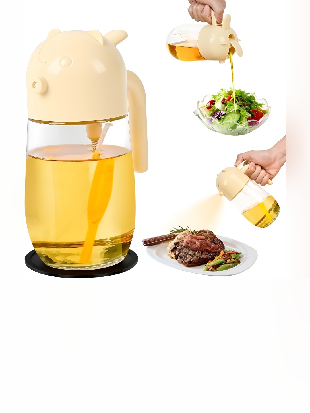 

Baskety Beige Glass Dishwasher and Microwave Safe Oil Dispenser With Nozzle 580ml