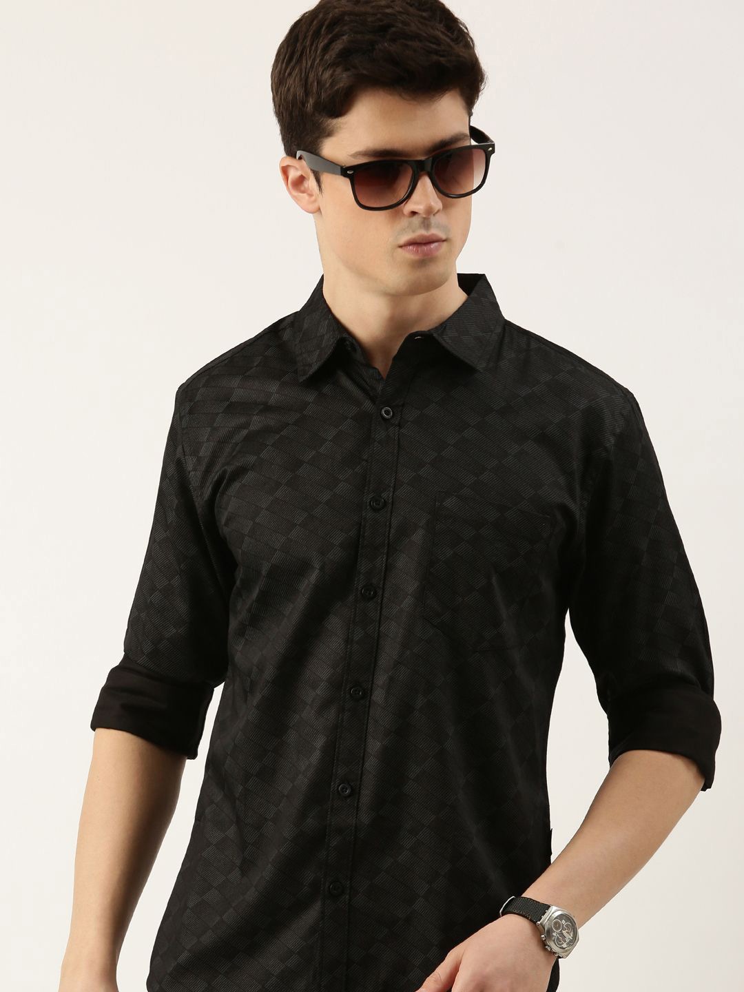 

Provogue Men Opaque Printed Casual Shirt, Black