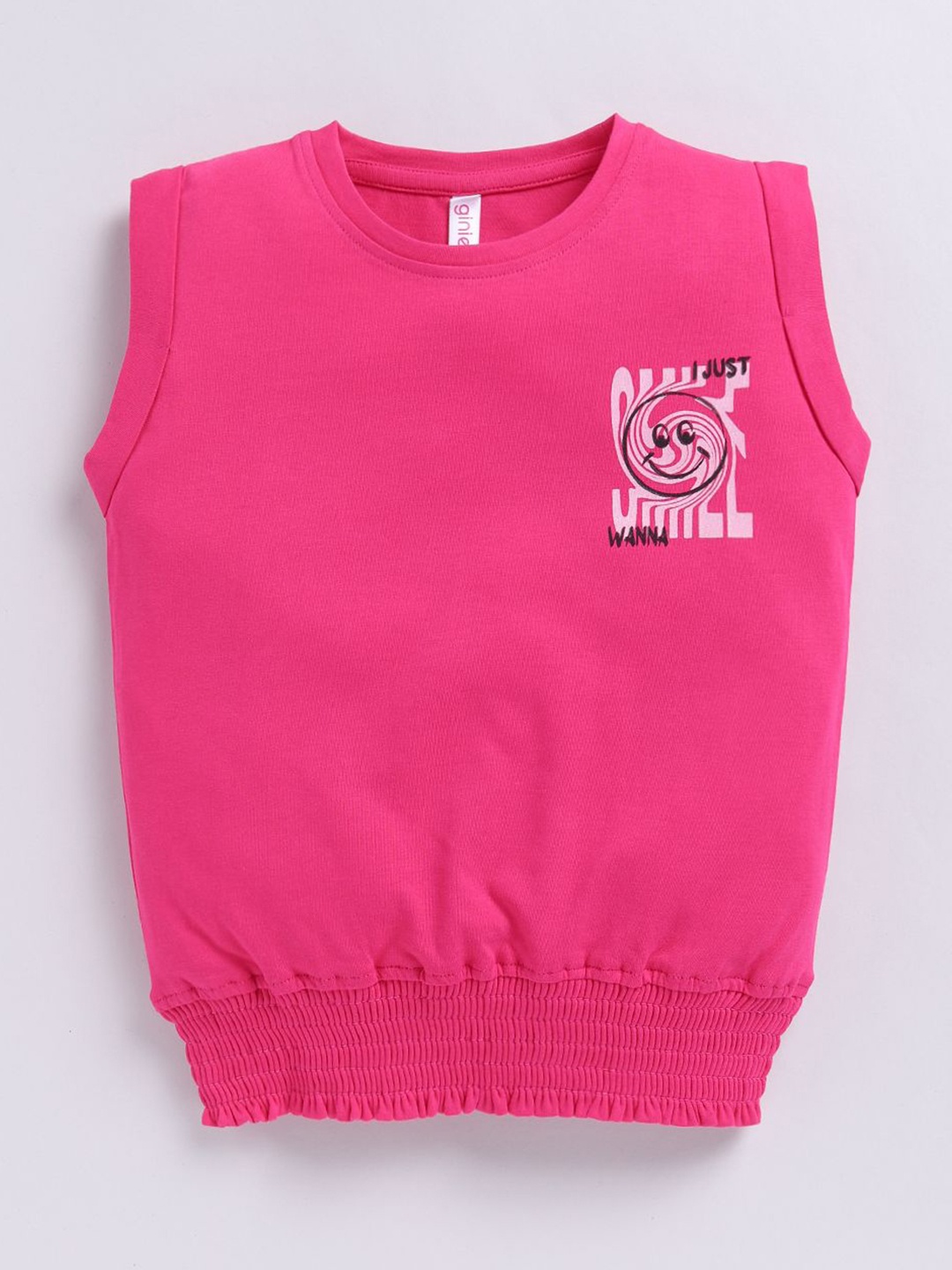 

Ginie Girls Pocket Printed Smocked Top, Pink