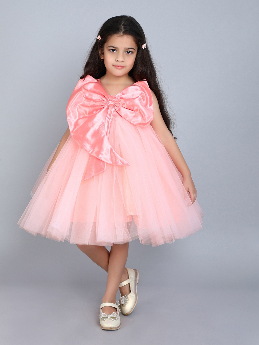 

Pink Chick Girls Big Bow Fit & Flare Dress, Peach