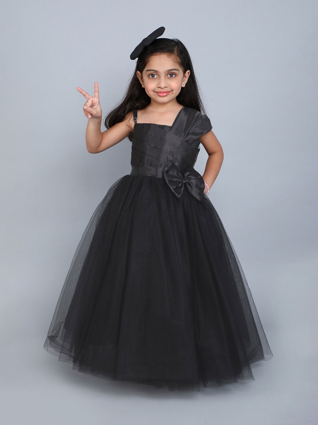 

Pink Chick Girl One Shoulder Maxi Dress with Bow, Black