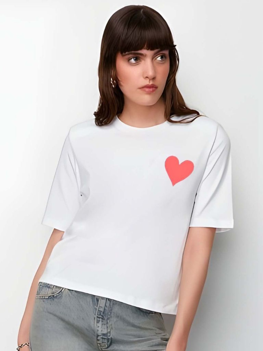 

Moda Rapido Women Graphic Printed Round Neck Cotton Oversized T-shirt, White