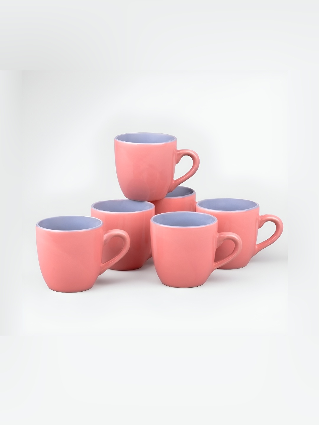 

Storepedia Peach-Coloured & White 6 Pieces Ceramic Glossy Cups 150 ml Each