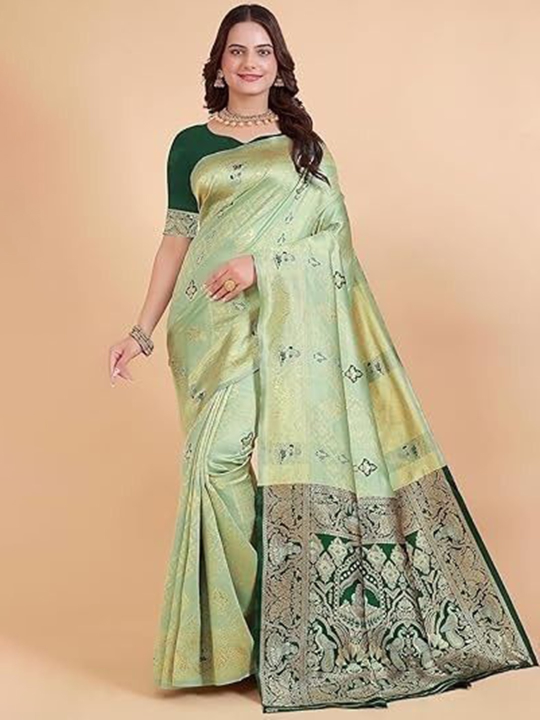 

Suratwala Ethnic Motifs Woven Design Kota Saree, Olive