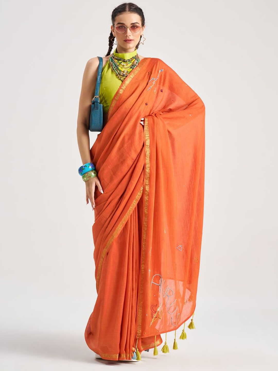 

Suha Zari Pure Cotton Saree, Rust