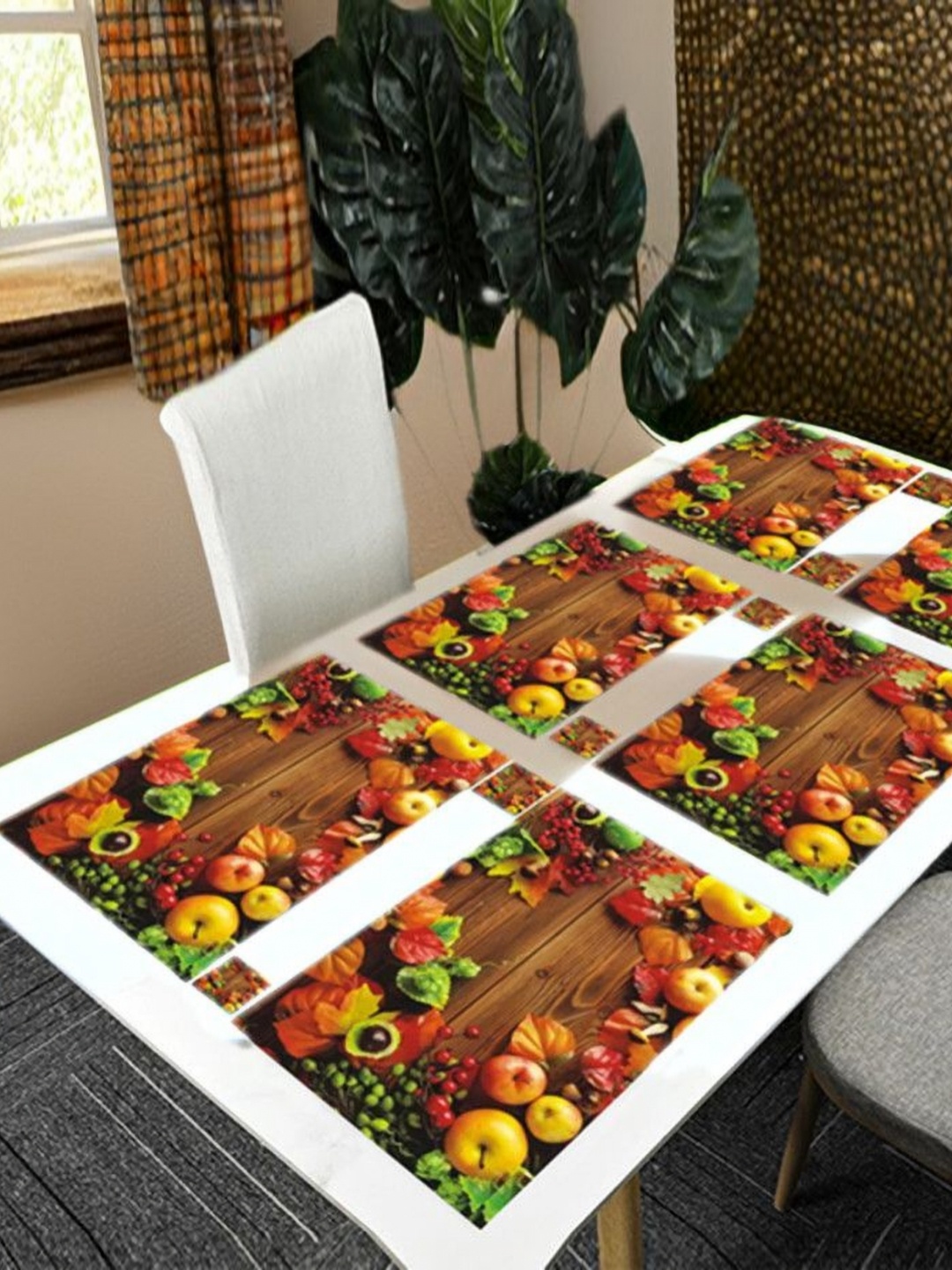 

REVEXO Brown & Yellow 12 Pieces Printed Table Placemats & Coasters
