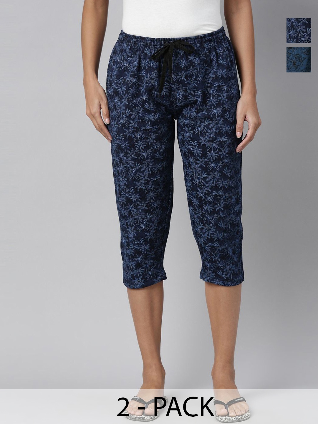 

Kryptic Women Pack of 2 Printed Cotton Capris, Blue