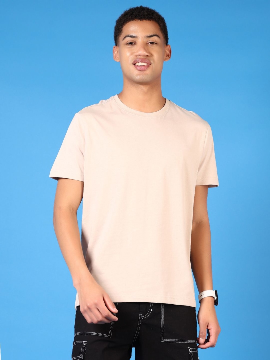 

V-Mart Men Solid Round Neck Cotton T-shirt, Beige