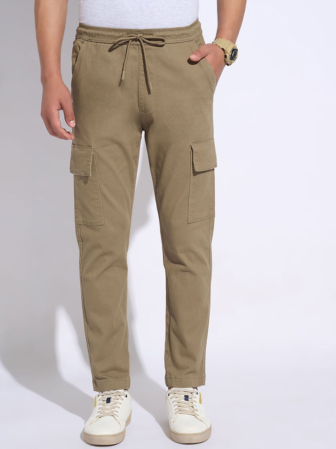 

7 Alt by Pantaloons Men Slim Fit Mid-Rise Cargos, Olive