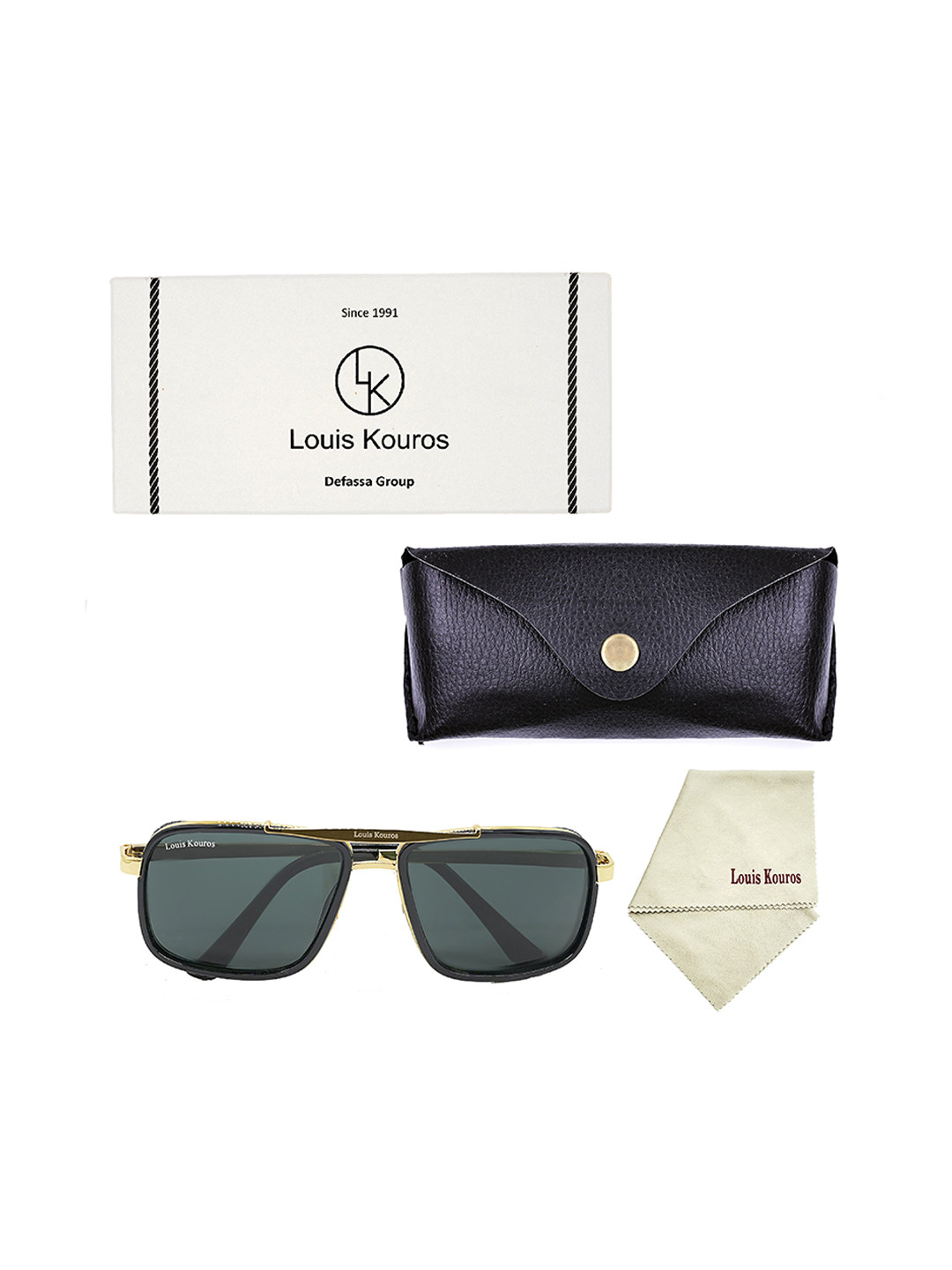 

LOUIS KOUROS Unisex Square Sunglasses with UV Protected Lens SUN-LK-4413-BLK1GLD-M, Black