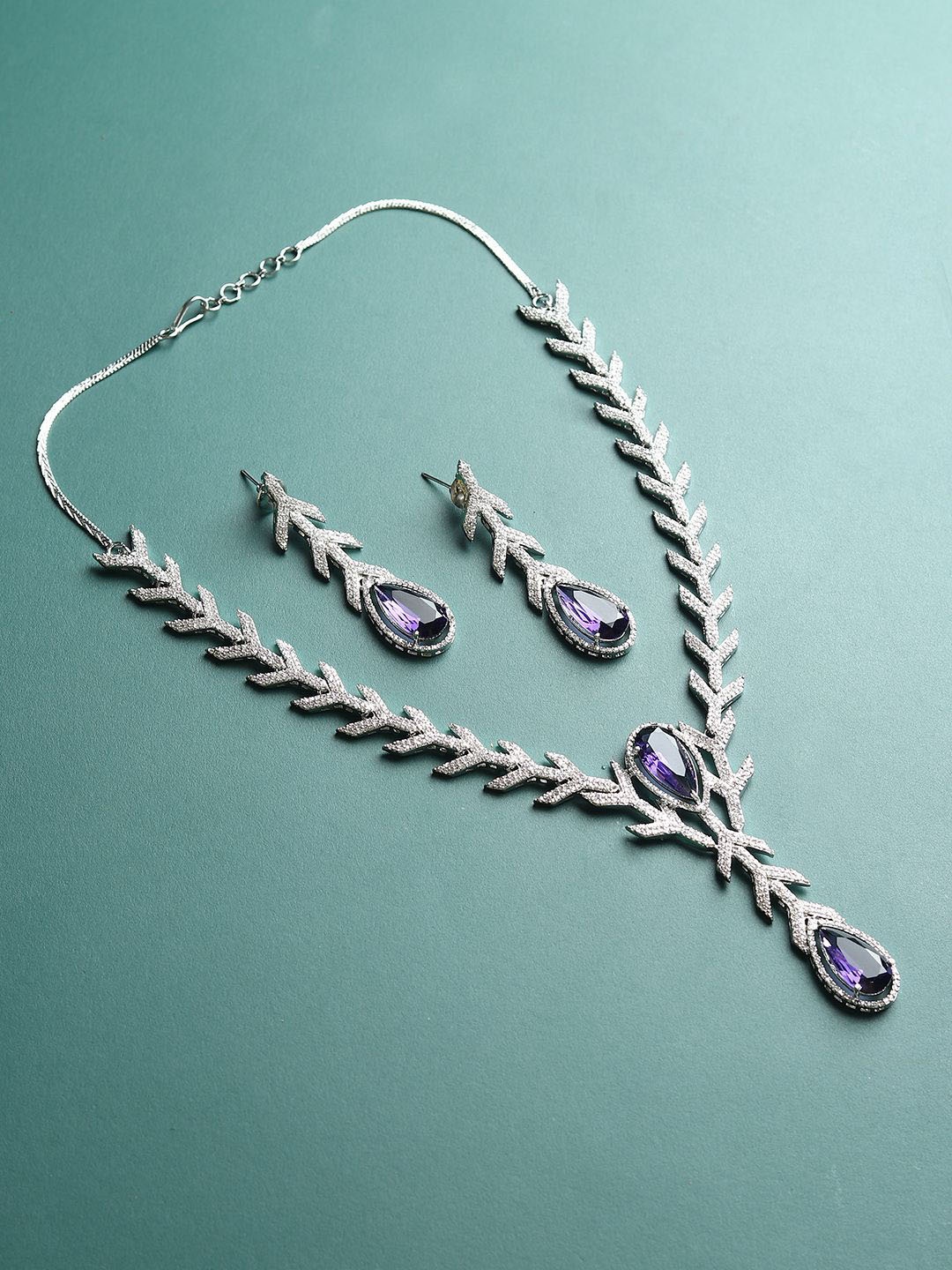 

RHOSYN Rhodium Plated Cubic Zirconia Studded Jewellery Set, Silver