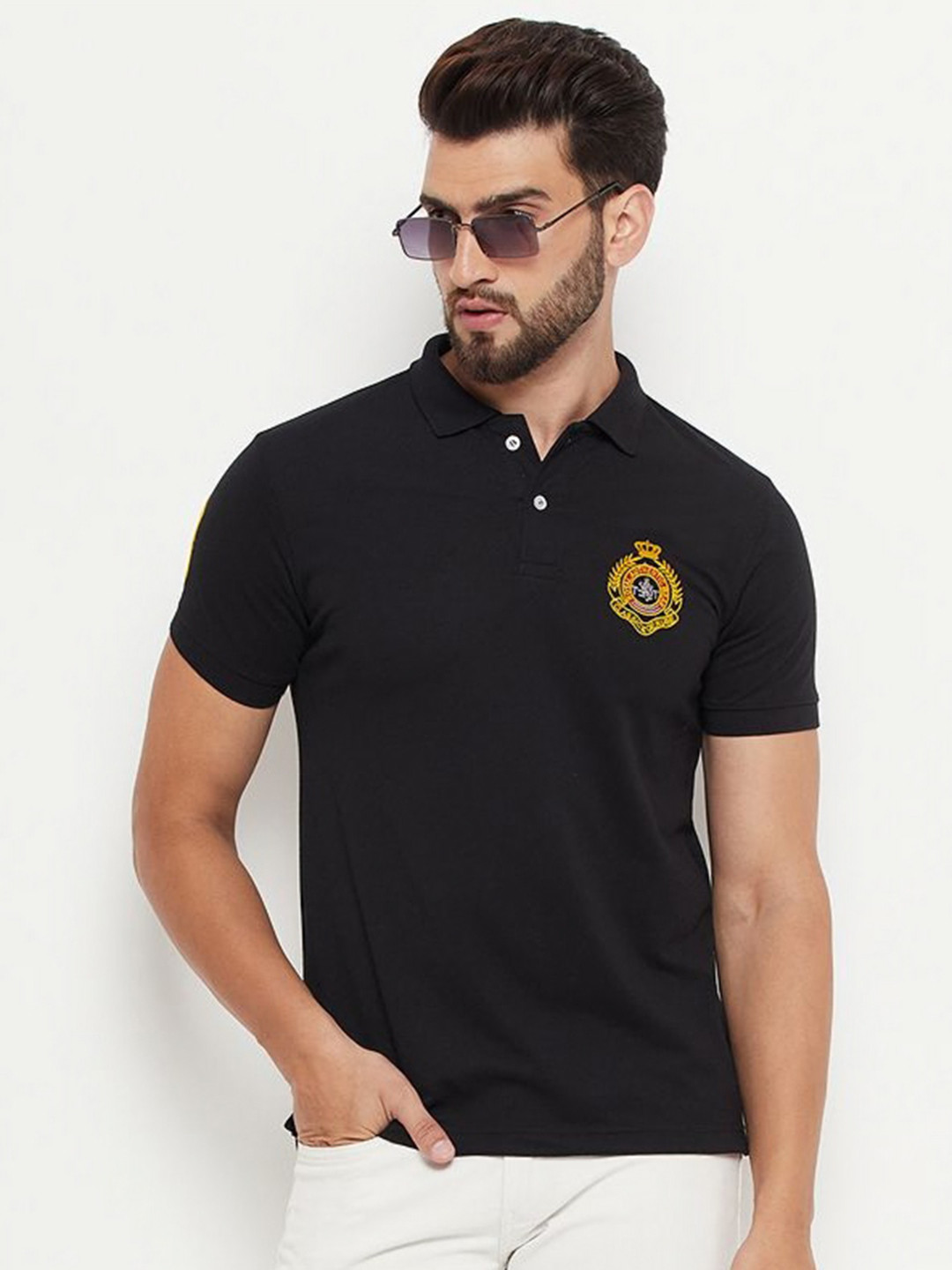 

RELANE Men Solid Polo Collar Cotton T-shirt, Black