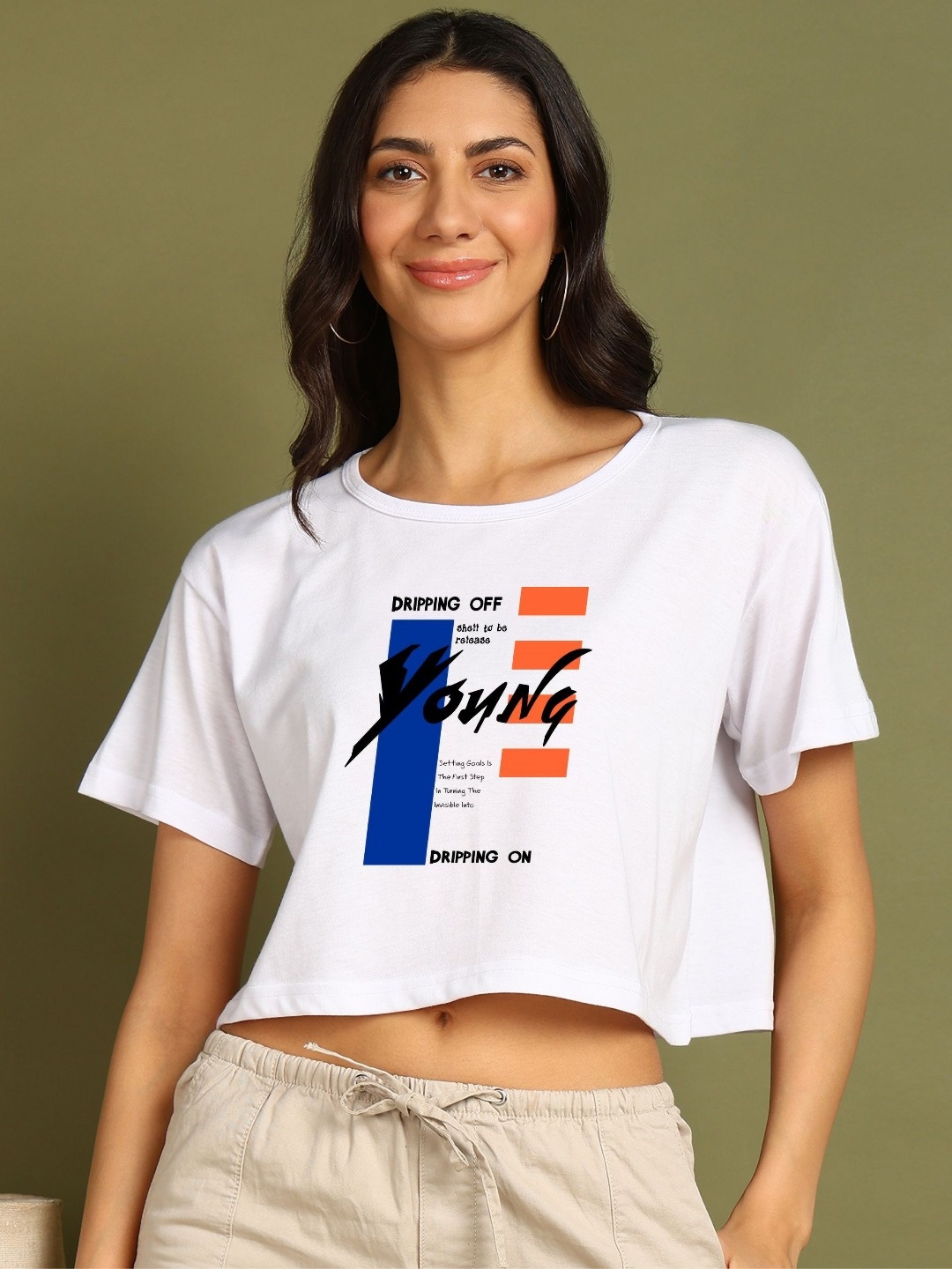 

CHOZI Women Bio Finish Graphic Printed Round Neck Cotton Boxy T-shirt, White